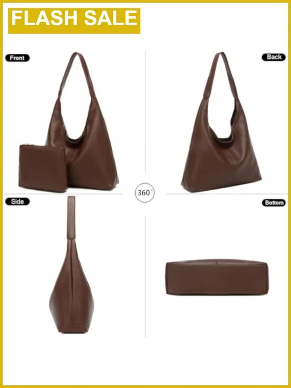 Slouchy Hobo Bag Women Shoulder Tote PU Leather Large Capacity Work Travel